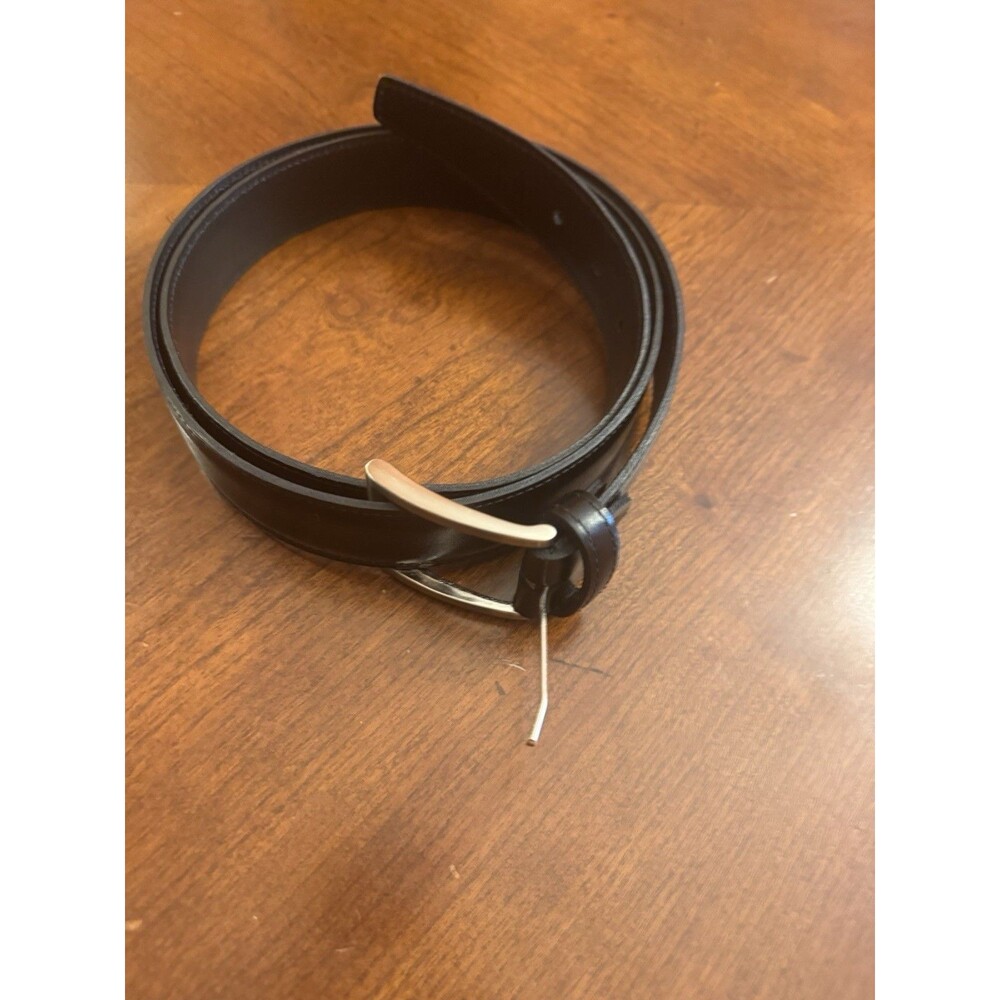 Class Lopez Belt Black Mens Sz 46 Leather Silver Buckle 1 3/8"